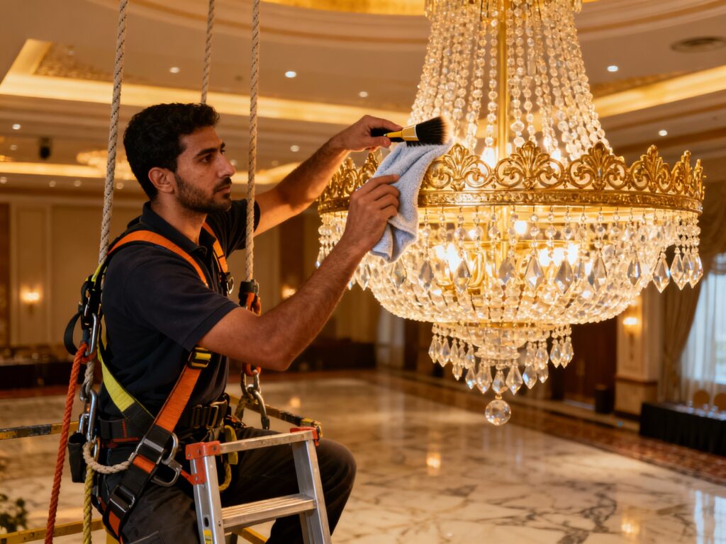 تنظيف الثريات والإنارة الفاخرة بالرياض بسهولة وأمان
